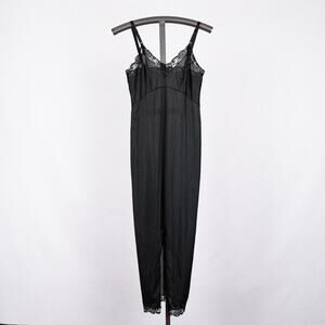 Vintage Women's Lacey Sheer Slip Dress Adjustable Straps Empire Waist Front Slit